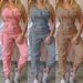 Women's fashion cargo jumpsuit belt sleeveless suspenders simple constraint foot pants_maomaolike.com