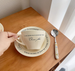 Cream Colored Internet Celebrity High Aesthetic Retro Letter Ceramic Coffee Cup And Dish Set, Breakfast Cup, Milk Cup_maomaolike.com