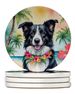 Border Collie Luau Large Sandstone Coasters Pack Of 4 Absorbent Round Coasters Decor Gifts For Men Or Women, 4 In, Multicolor_maomaolike.com