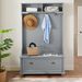 Modern Classic Hall Tree With Shoe Rack Bench And Coat Hooks For Hanging Storage, Entryway Bench With Open Shelves And Shoe Cabinets 40.16"W*18.58"D*64.17"H White_maomaolike.com