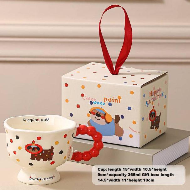 Cute Polka Dot Ceramic Mug Home Coffee Cup Couple Cartoon Creative Water Cup Ceramic Breakfast Cup_maomaolike.com