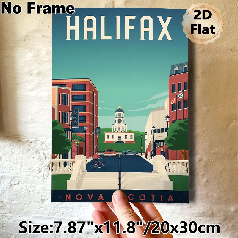 Halifax Nova Scotia Cityscape Painting Poster, Vintage Retro Urban Scene Poster, Charming Iconic Clock Tower & Street View Decor Ideal For Living_maomaolike.com