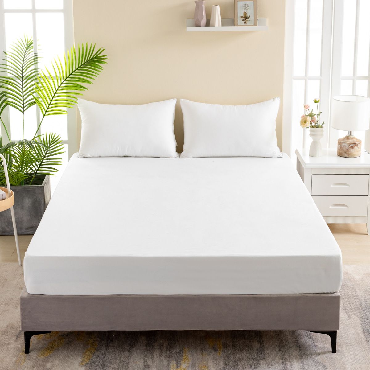 Home Furniture Solid Color Waterproof Bed Sheet Mattress Protector_maomaolike.com