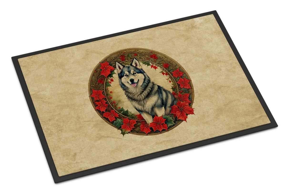Alaskan Malamute Christmas Flowers Doormat Front Door Mat Indoor Outdoor Rugs For Entryway, Non Slip Washable Low Pile, 24H X 36W_maomaolike.com