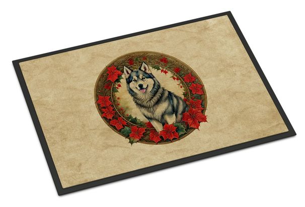 Alaskan Malamute Christmas Flowers Doormat Front Door Mat Indoor Outdoor Rugs For Entryway, Non Slip Washable Low Pile, 24H X 36W_maomaolike.com