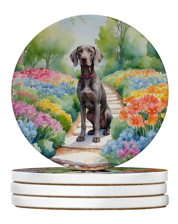 Weimaraner Spring Path Large Sandstone Coasters Pack Of 4 Absorbent Round Coasters Decor Gifts For Men Or Women, 4 In, Multicolor_maomaolike.com
