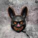 Glowing Rabbit & Bear Black Mask - Spooky Halloween & Easter Carnival Costume Accessory, Battery-Operated (AA) PP Material, Ideal For Scary Dress-Up_maomaolike.com