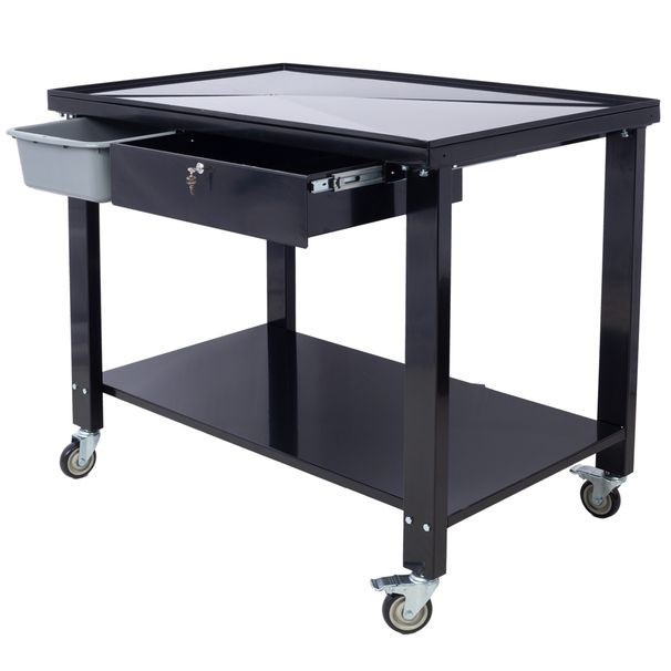 Transmission Teardown Work Station 1/2 Ton Capacity Sloping Drain Table Locking Drawer Removable Drain Basin Full-Width Lower Shelf Four 4-Inch Caster Wheels Black_maomaolike.com