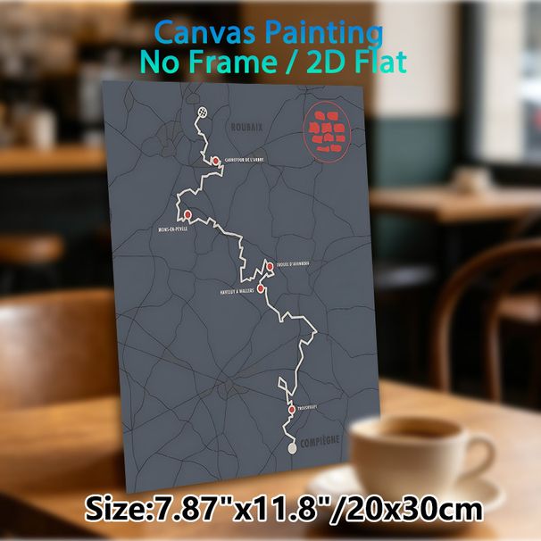 Paris-Roubaix Cycling Route Painting Poster, Minimalist Dark-toned Map With Red Highlights Poster, Clearly Presents Key Race Sections, Ideal For_maomaolike.com
