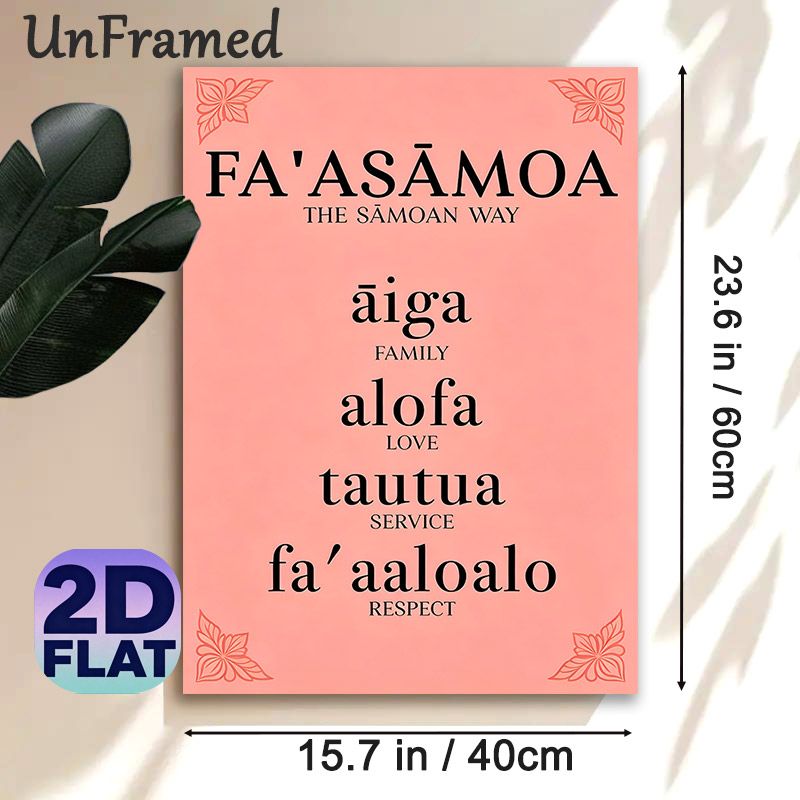 Samoan Cultural Values Painting Poster, Soft Pink Minimalist Typographic Art With Floral Corner Accents Poster, Features Meaningful Cultural Concepts_maomaolike.com