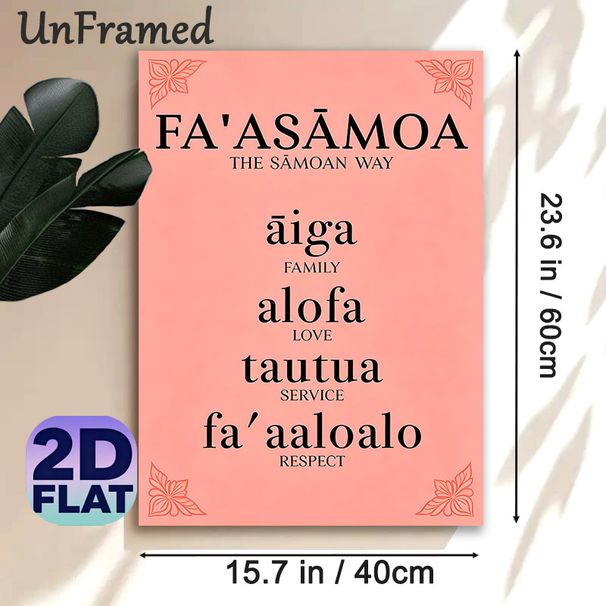 Samoan Cultural Values Painting Poster, Soft Pink Minimalist Typographic Art With Floral Corner Accents Poster, Features Meaningful Cultural Concepts_maomaolike.com