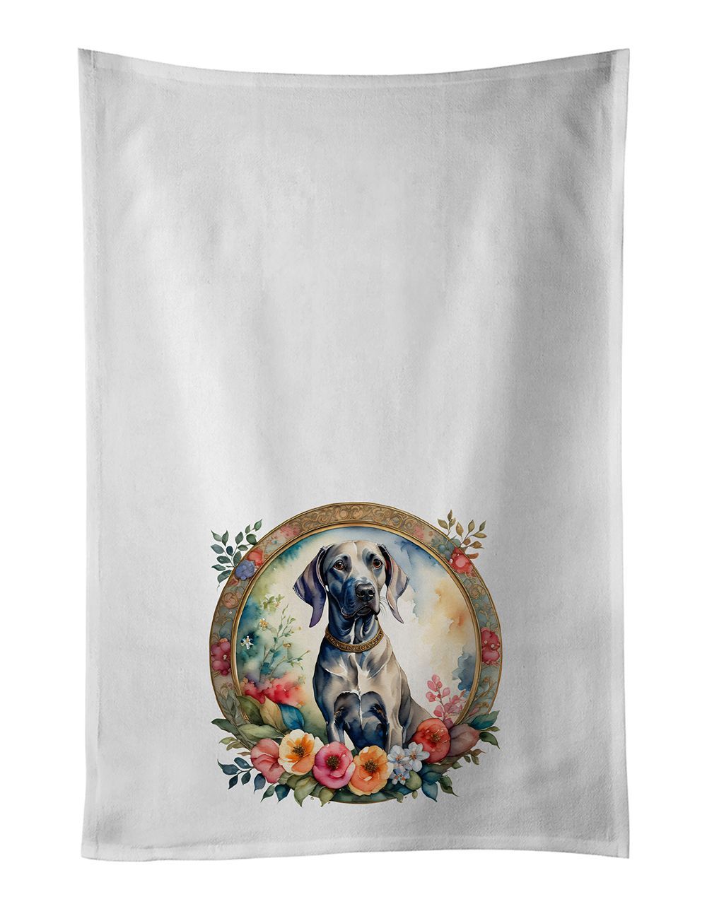 Weimaraner And Flowers Kitchen Towel Set Of 2 White Dish Towels Decorative Bathroom Hand Towel For Hand, Face, Hair, Yoga, Tea, Dishcloth, 19 X 28", White_maomaolike.com
