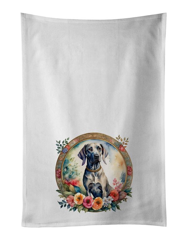 Weimaraner And Flowers Kitchen Towel Set Of 2 White Dish Towels Decorative Bathroom Hand Towel For Hand, Face, Hair, Yoga, Tea, Dishcloth, 19 X 28", White_maomaolike.com