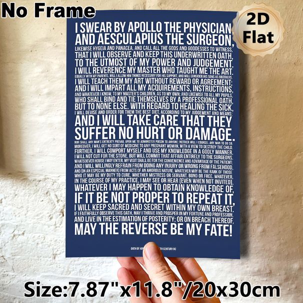 Hippocratic Oath Painting Poster, Minimalist Typographic Poster, Bold White Text On Navy Blue, Professional Ethical Statement Ideal For Clinic_maomaolike.com