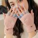 Winter Warm Half Finger Flip Knitted Gloves For Boys And Girls Students Rainbow Writing Cute Gloves_maomaolike.com