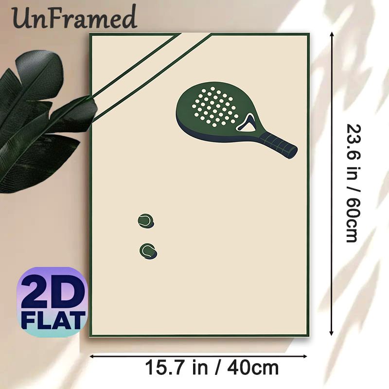 Padel Tennis Themed Painting Poster, Minimalist Flat Design Poster, Sleek Dark Green Racket And Balls Artwork, Suitable Wall Decor For Home Gym, Game_maomaolike.com