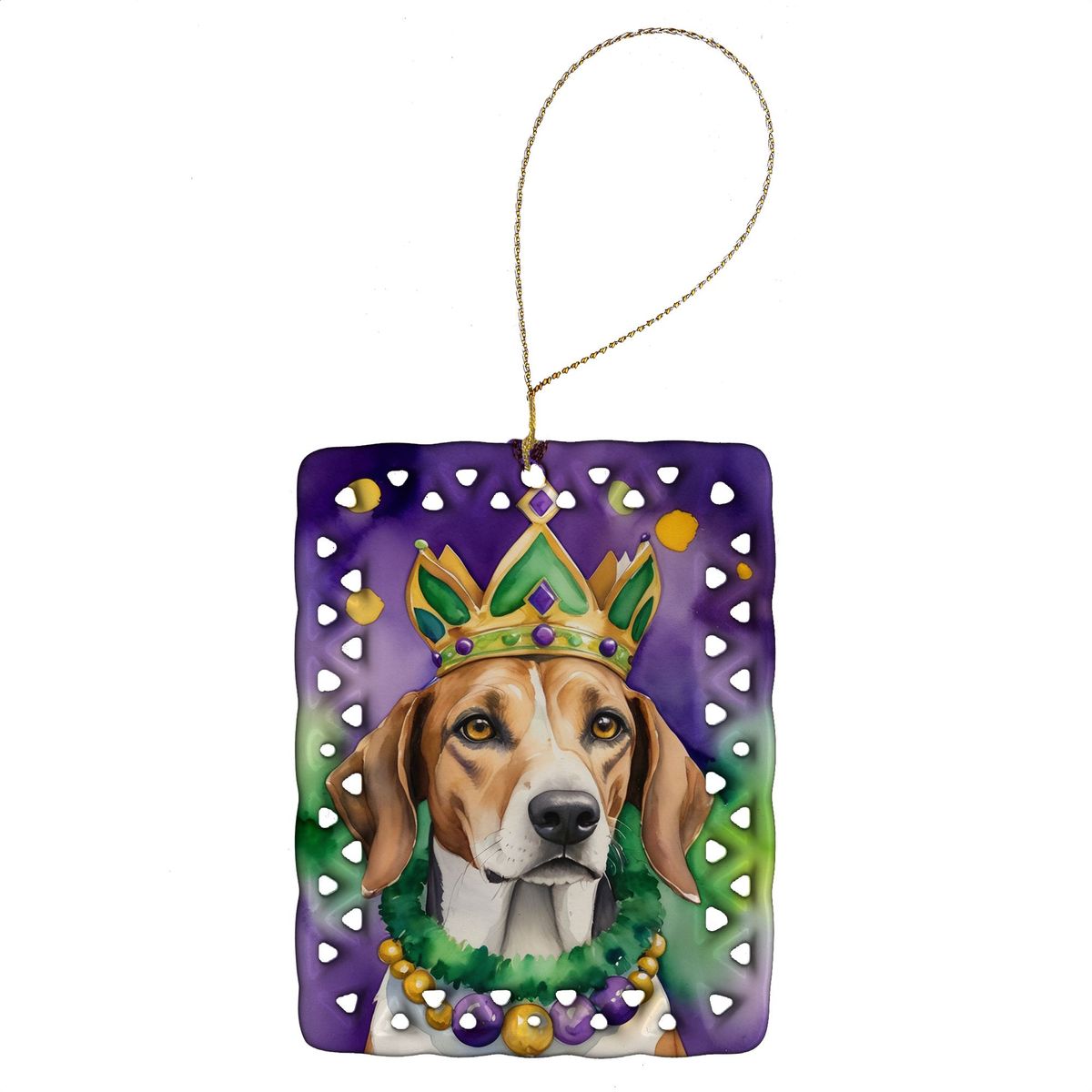 American Foxhound King Of Mardi Gras Porcelain Ornament Christmas Tree Hanging Decorations For Home Christmas Holiday, Rectangle, Gift, Multicolor_maomaolike.com
