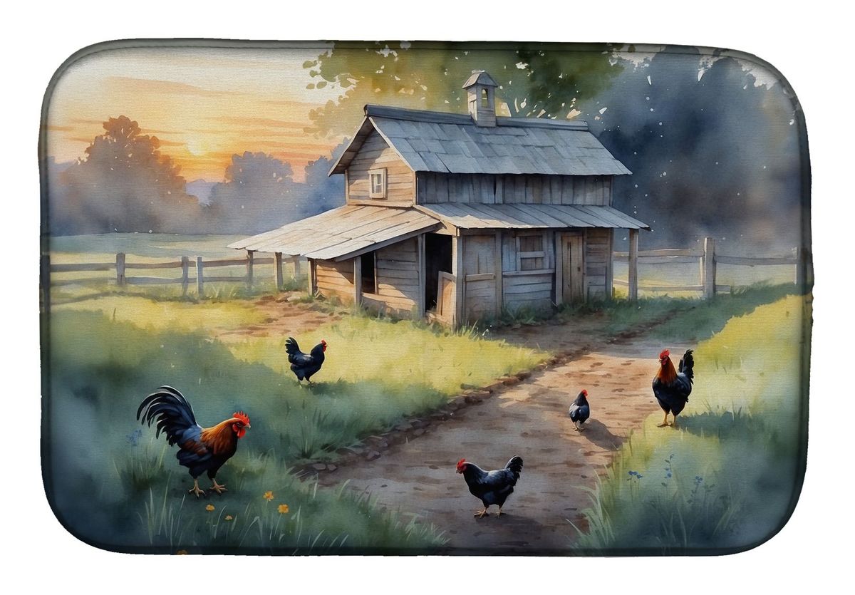 Chicken Coop At Dawn Dish Drying Mat Absorbent Dish Drying Mat Pad For Kitchen Counter Dish Drainer Mat For Countertop, 14 X 21", Multicolor_maomaolike.com