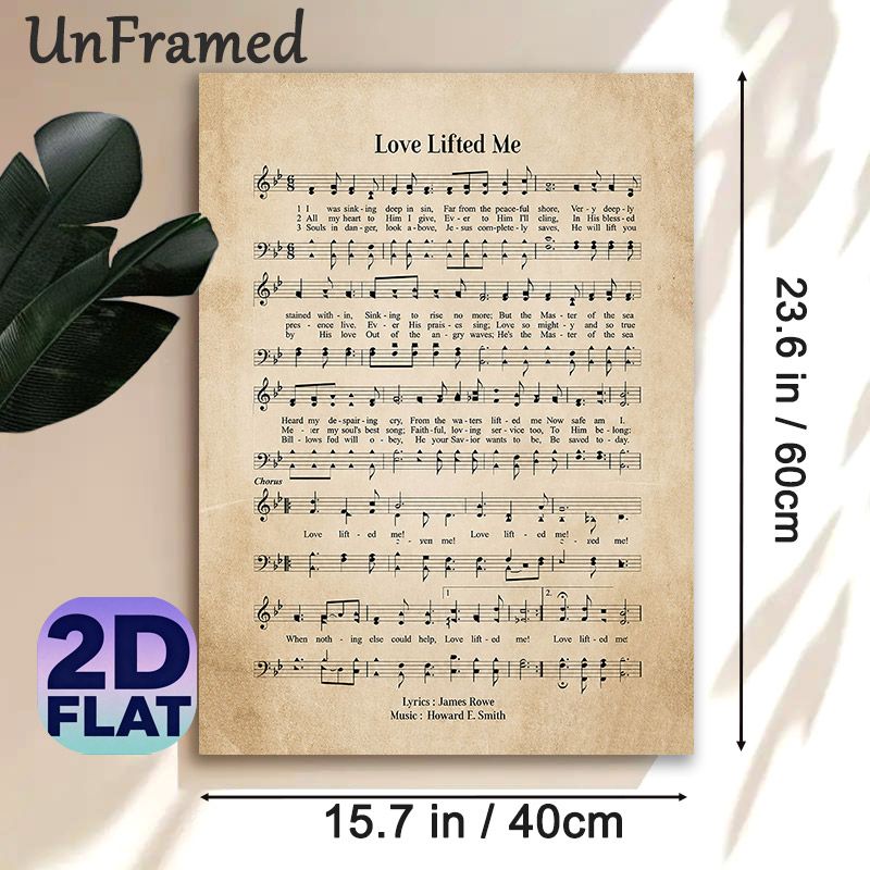 "Love Lifted Me" Hymn Sheet Music Painting Poster, Vintage-style Retro Hymn Sheet With Musical Notes & Lyrics Poster, Nostalgic Religious Music Decor_maomaolike.com