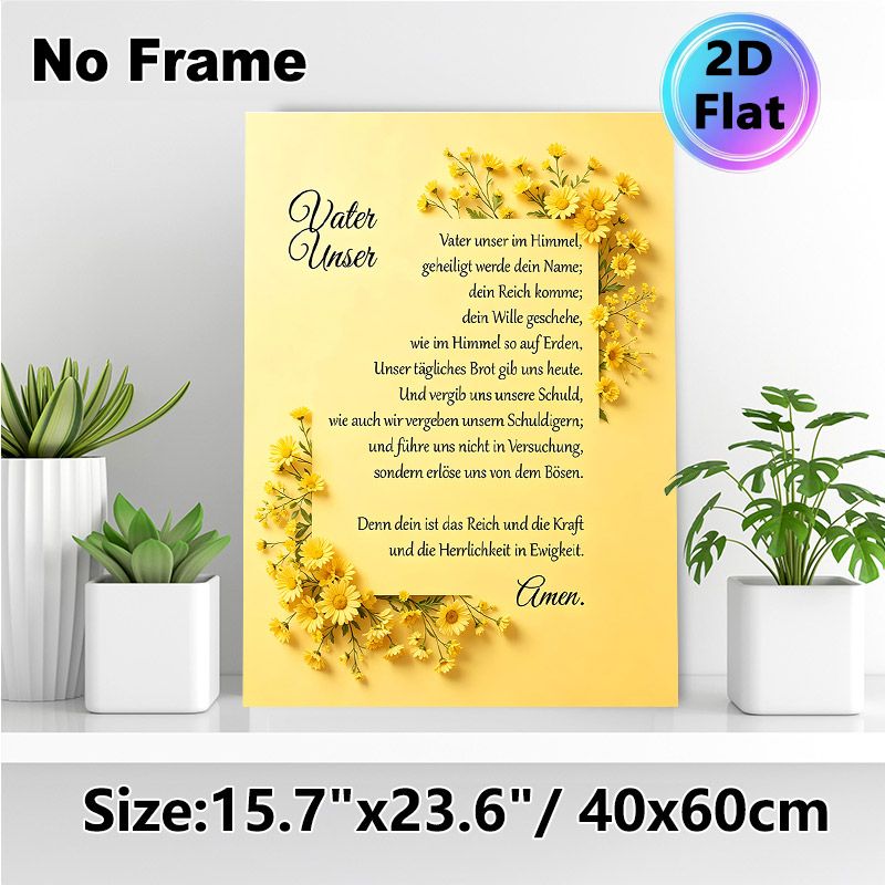 German Lord's Prayer Painting Poster, Warm-toned Floral Accented Typographic Poster, Serene Spiritual Text Decor Ideal For Home And Prayer Spaces_maomaolike.com