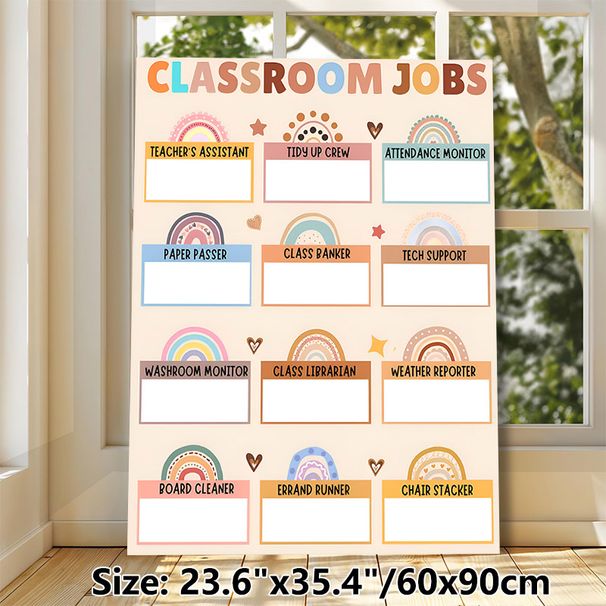 Classroom Jobs Painting Poster, Boho-style Pastel-colored Classroom Duty Chart Poster, Clear Job Slots For Organizing Class Responsibilities, Suitable_maomaolike.com