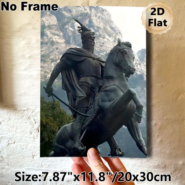 Ancient Warrior On Horseback Painting Poster, Vintage-toned Realistic Bronze Statue Style Poster, Historical Warrior Design Brings Classic Vibe For_maomaolike.com
