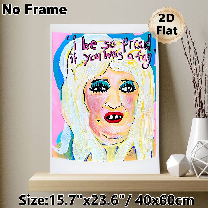 Pop Art Female Portrait Painting Poster, Vibrant Expressive Hand-painted Style Poster, Eye-catching Decorative Artwork Suitable For Living Room_maomaolike.com