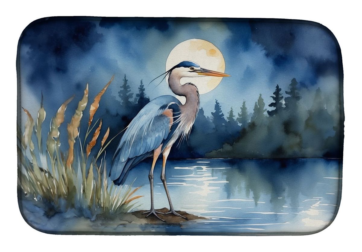 Blue Heron Under The Moonlight Dish Drying Mat Absorbent Dish Drying Mat Pad For Kitchen Counter Dish Drainer Mat For Countertop, 14 X 21", Multicolor_maomaolike.com