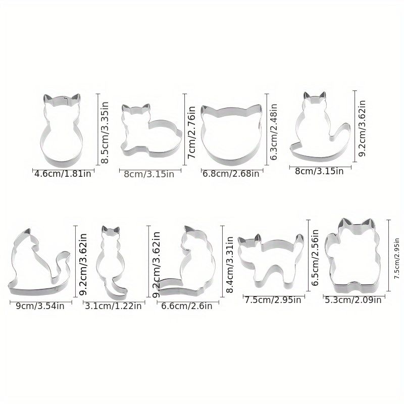 9pcs, Kitten Cat Shaped Cookie Cutters, Pastry Cutter, Biscuit Molds, Baking Tools, Kitchen Accessories_maomaolike.com