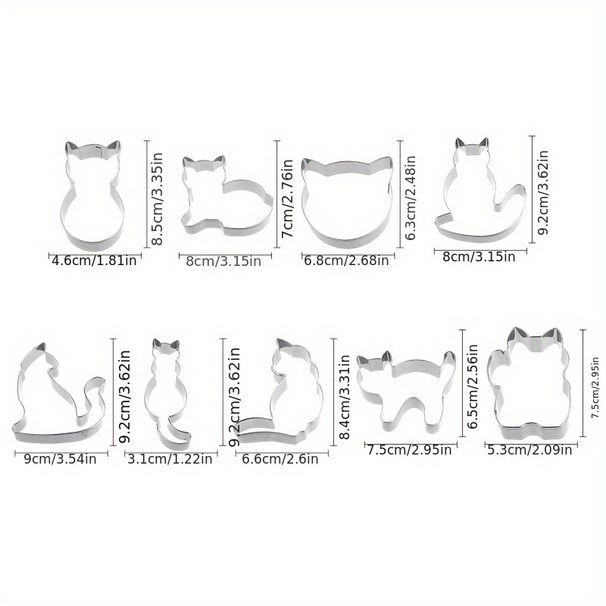 9pcs, Kitten Cat Shaped Cookie Cutters, Pastry Cutter, Biscuit Molds, Baking Tools, Kitchen Accessories_maomaolike.com