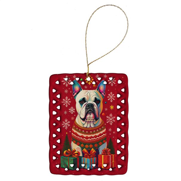 White Boxer Cropped Ears Holiday Christmas Porcelain Ornament Christmas Tree Hanging Decorations For Home Christmas Holiday, Rectangle, Gift, Multicolor_maomaolike.com