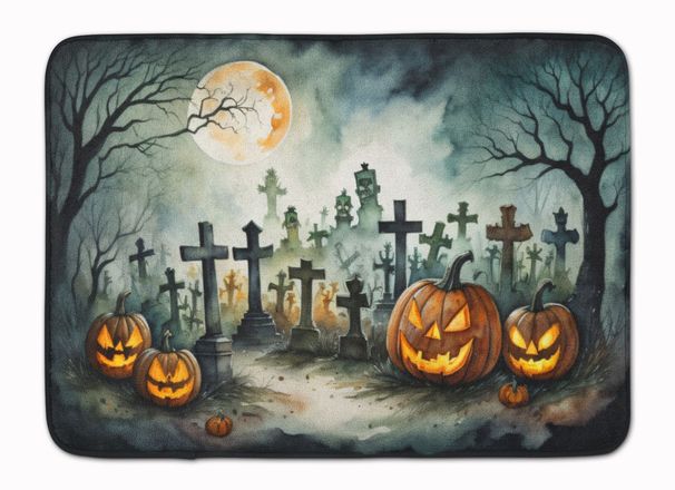 Graveyard Spooky Halloween Memory Foam Kitchen Mat Machine Washable Anti-Fatigue Mat Cushion Comfort Bath Mat Or Kitchen Rug_maomaolike.com