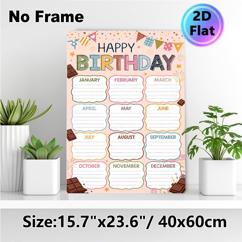 Birthday Tracker Painting Poster, Colorful Playful Hand-drawn Style Poster, Functional Design To Record Monthly Birthdays, Suitable For Office, Home_maomaolike.com