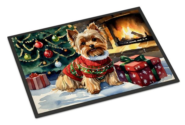 Yorkshire Terrier Cozy Christmas Doormat Front Door Mat Indoor Outdoor Rugs For Entryway, Non Slip Washable Low Pile, 24H X 36W_maomaolike.com