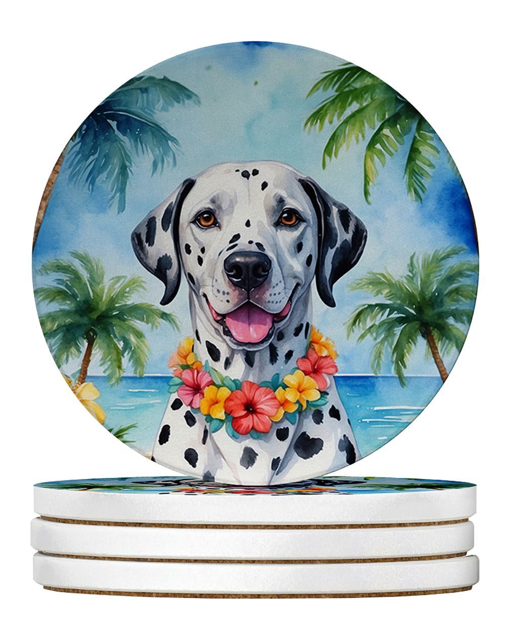Dalmatian Luau Large Sandstone Coasters Pack Of 4 Absorbent Round Coasters Decor Gifts For Men Or Women, 4 In, Multicolor_maomaolike.com