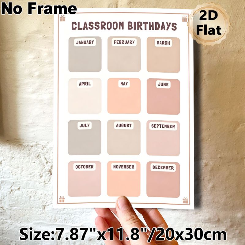 Classroom Birthdays Painting Poster, Soft Muted-toned Minimalist Monthly Grid Poster, Practical Tool To Track And Display Class Birthdays, Ideal For_maomaolike.com