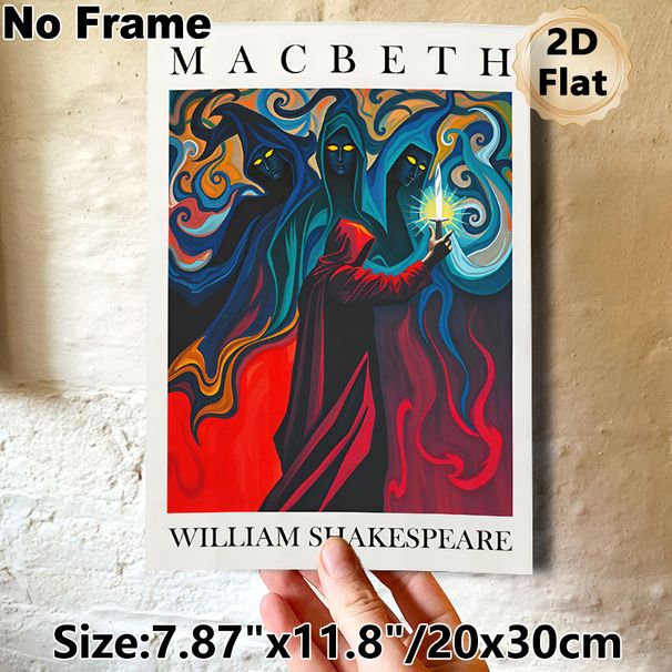 Macbeth Themed Painting Poster, Vibrant Surreal Style Poster, Captivating Literary Artwork Featuring Three Hooded Figures & Cloaked Figure With_maomaolike.com