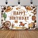 Western Cowboy Birthday Party Banner - 2D Flat Polyester Backdrop With Cacti, Horseshoes, Wall Hanging Photo Props, Party Decor_maomaolike.com