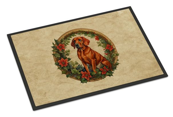 Red Redbone Coonhound Christmas Flowers Doormat Front Door Mat Indoor Outdoor Rugs For Entryway, Non Slip Washable Low Pile, 24H X 36W_maomaolike.com