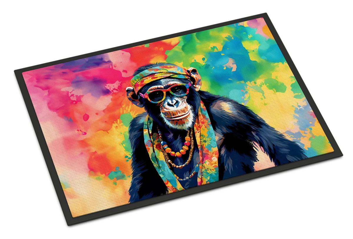Hippie Animal Chimpanzee Doormat Front Door Mat Indoor Outdoor Rugs For Entryway, Non Slip Washable Low Pile, 24H X 36W_maomaolike.com