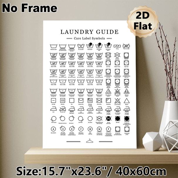 Laundry Guide Care Label Symbols Painting Poster, Minimalist Black-and-white Instructional Poster, Practical Laundry Care Reference Ideal For Laundry_maomaolike.com