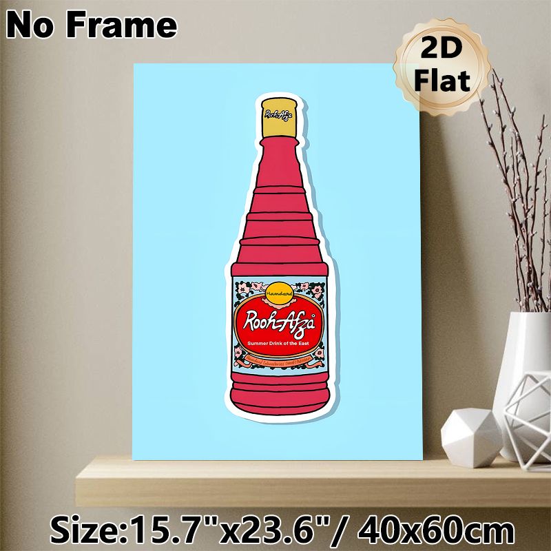 Rooh Afza Beverage Painting Poster, Vibrant Cartoon-style Illustrated Drink Bottle Poster, Nostalgic Cheerful Decor Ideal For Kitchen, Dining Area_maomaolike.com
