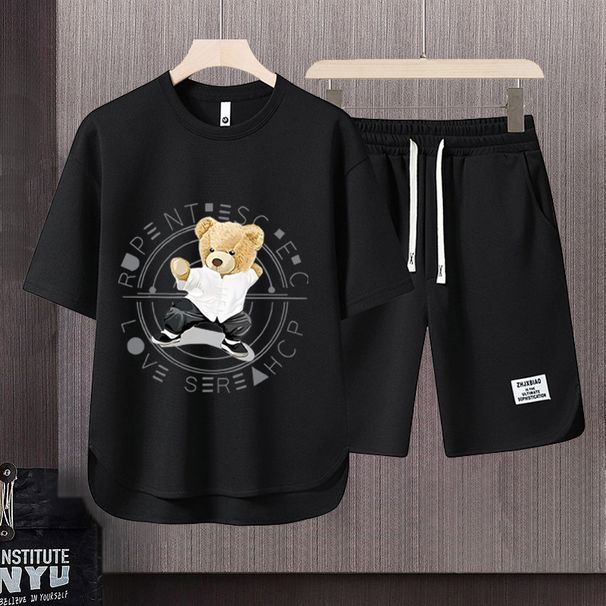 Men's Clothing 2024 Waffle Casual Summer Suit Men's Loose Teen Short sleeved T shirt Shorts Handsome Two piece Suit_maomaolike.com