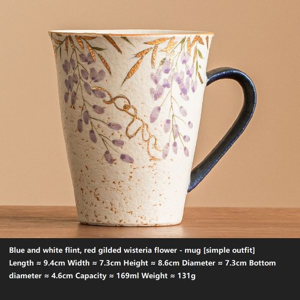 Blue And White Flint Mug, High-end Ceramic Cup, Hand-painted Gold Wisteria Flower Tea Cup_maomaolike.com
