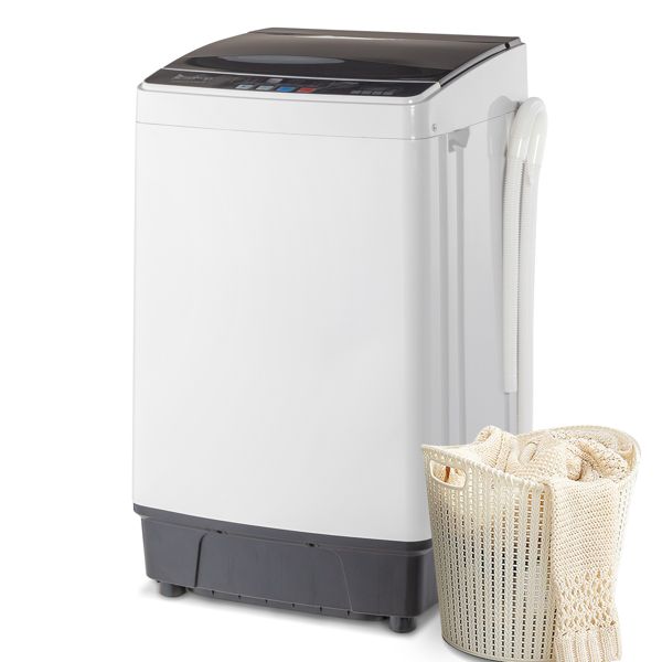 Full-Automatic Washing Machine Top Load Portable Compact Laundry Washer Spin With Drain Pump,10 Programs 8 Water Level Selections With LED Display 17.8 Lbs Capacity, Black_maomaolike.com