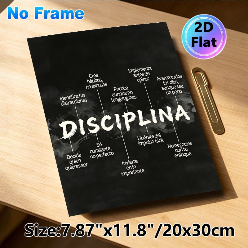 Spanish Discipline Themed Painting Poster, Monochrome Ink-style Typographic Poster, Inspirational Self-discipline Guidelines, Ideal For Home Office_maomaolike.com