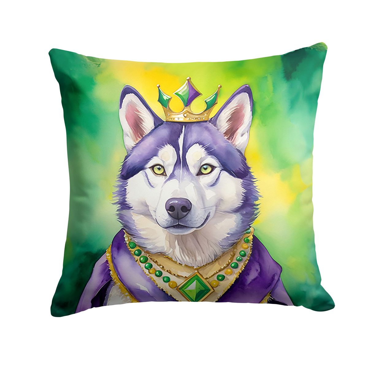 Siberian Husky King Of Mardi Gras Throw Pillow Machine Washable, Indoor Outdoor Decorative Pillow For Couch, Bed Or Patio, 14Hx14W_maomaolike.com
