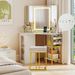 Corner Vanity Desk With Mirror And Lights Makeup Dressing Table With Triple Mirror_maomaolike.com
