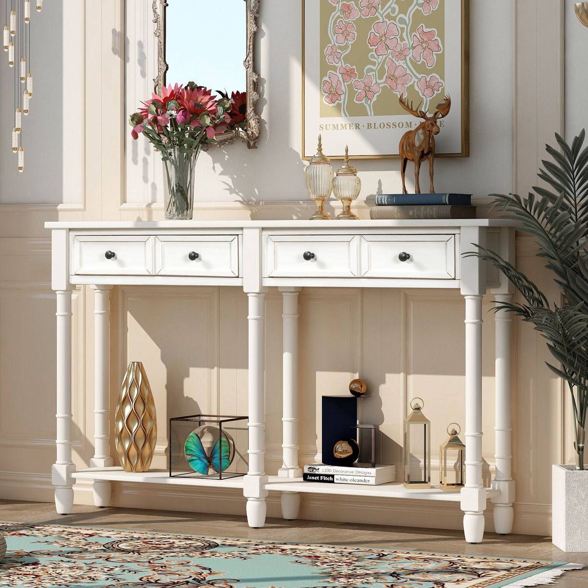 Console Table Sofa Table Easy Assembly With Two Storage Drawers And Bottom Shelf For Living Room,Entryway_maomaolike.com