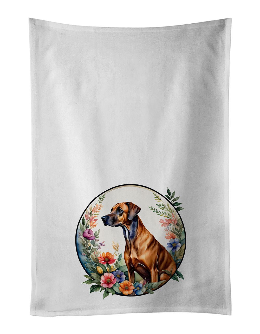 Rhodesian Ridgeback And Flowers Kitchen Towel Set Of 2 White Dish Towels Decorative Bathroom Hand Towel For Hand, Face, Hair, Yoga, Tea, Dishcloth, 19 X 28", White_maomaolike.com